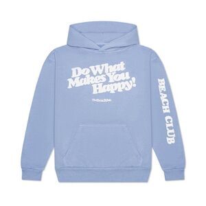 Beach Club HAPPY HOODIE LIGHT BLUE Size Large Do What Makes You Happy